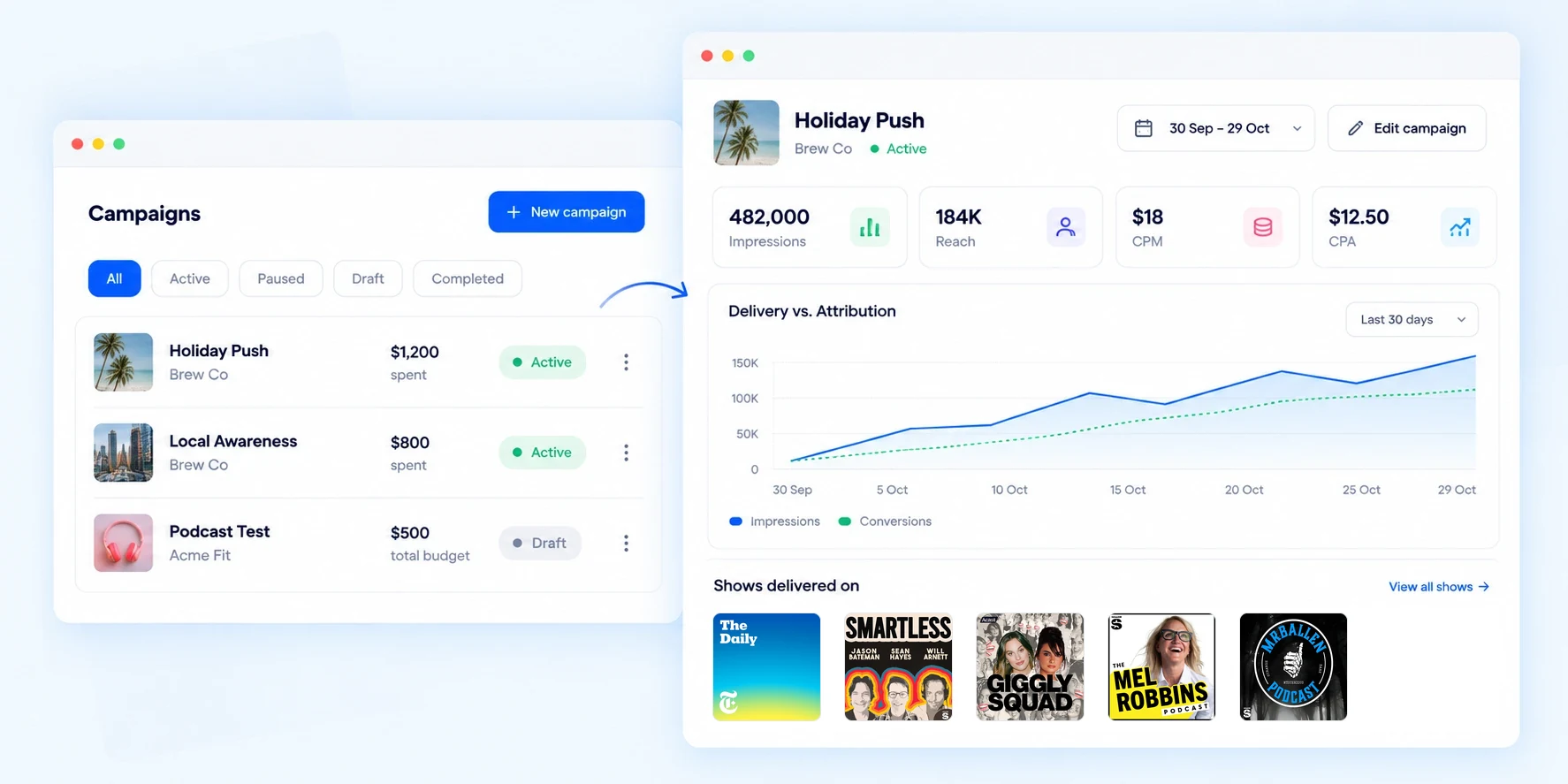 Self Serve dashboard with campaign delivery and performance