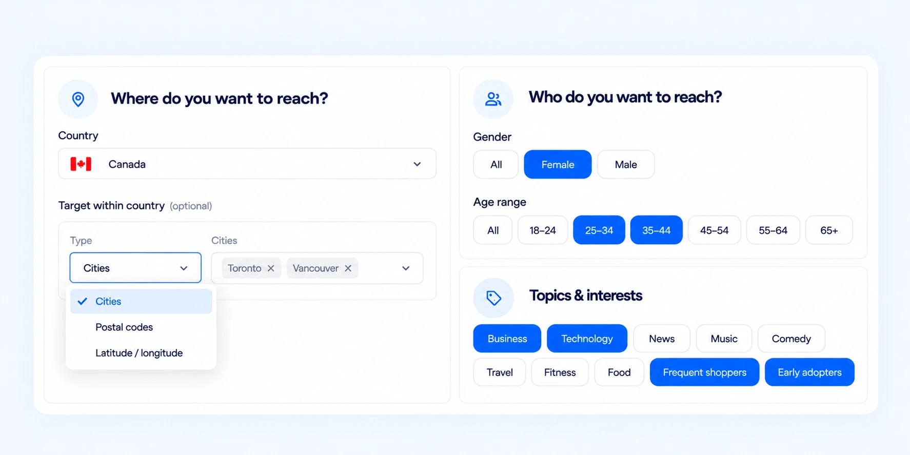 Self Serve audience and location targeting